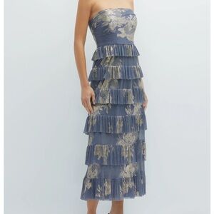 After Six Strapless Tiered Dress in Blue and Gold
